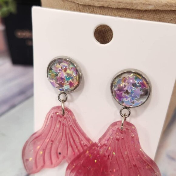 Resin Mermaid Tail Stud Earrings - Picture 4 of 5